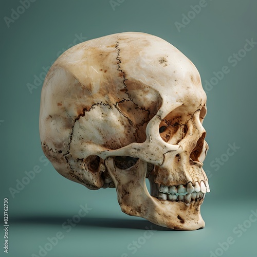 Realistic human head bones, sharp images, clearly see details.  photo