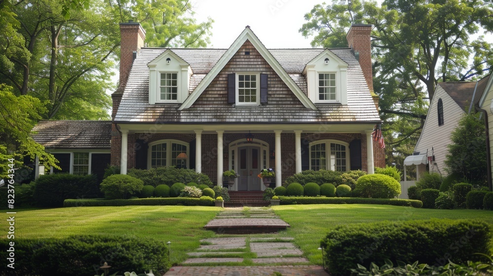 Suburban house with a traditional design, inspired by classic and timeless architecture. generative ai