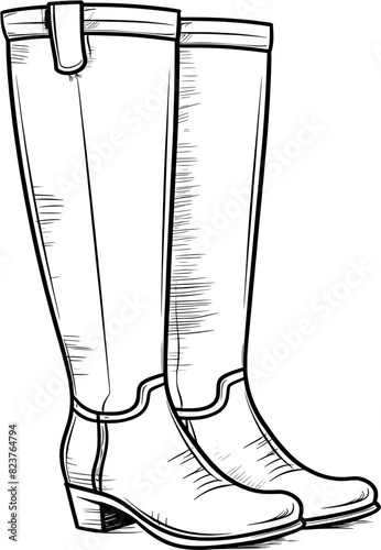 Vintage Knee High Boots in Sketch Hand-Drawn Style