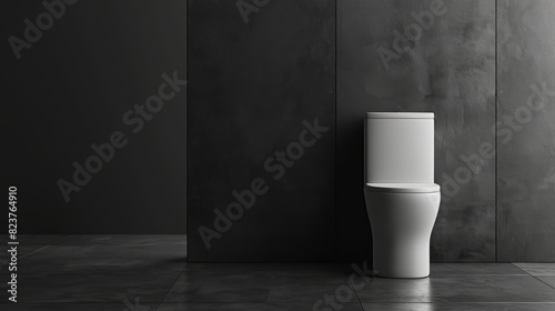 Modern white toilet situated in a bathroom with a stark, minimalist design