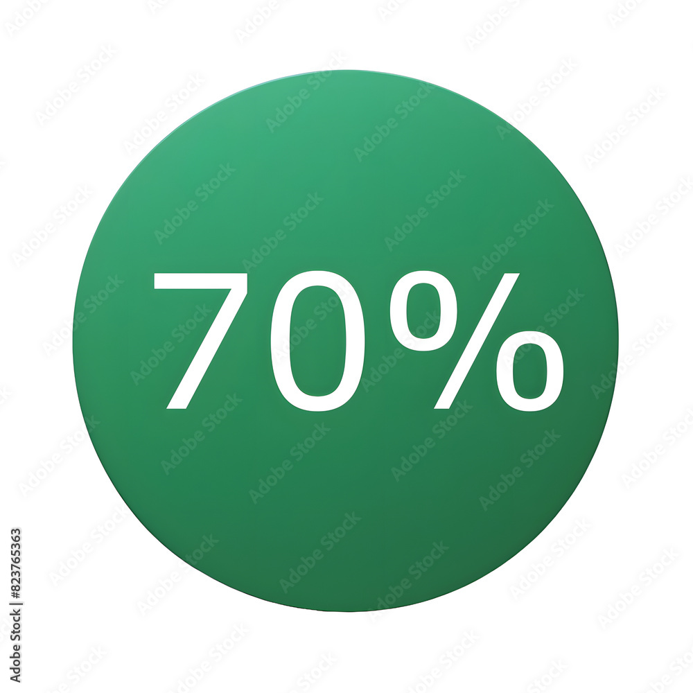 A round green sticker with white text announcing a 70% discount. Perfect for sales and promotions A round green sticker with white text announcing a 70% discount. Perfect for sales and promotions