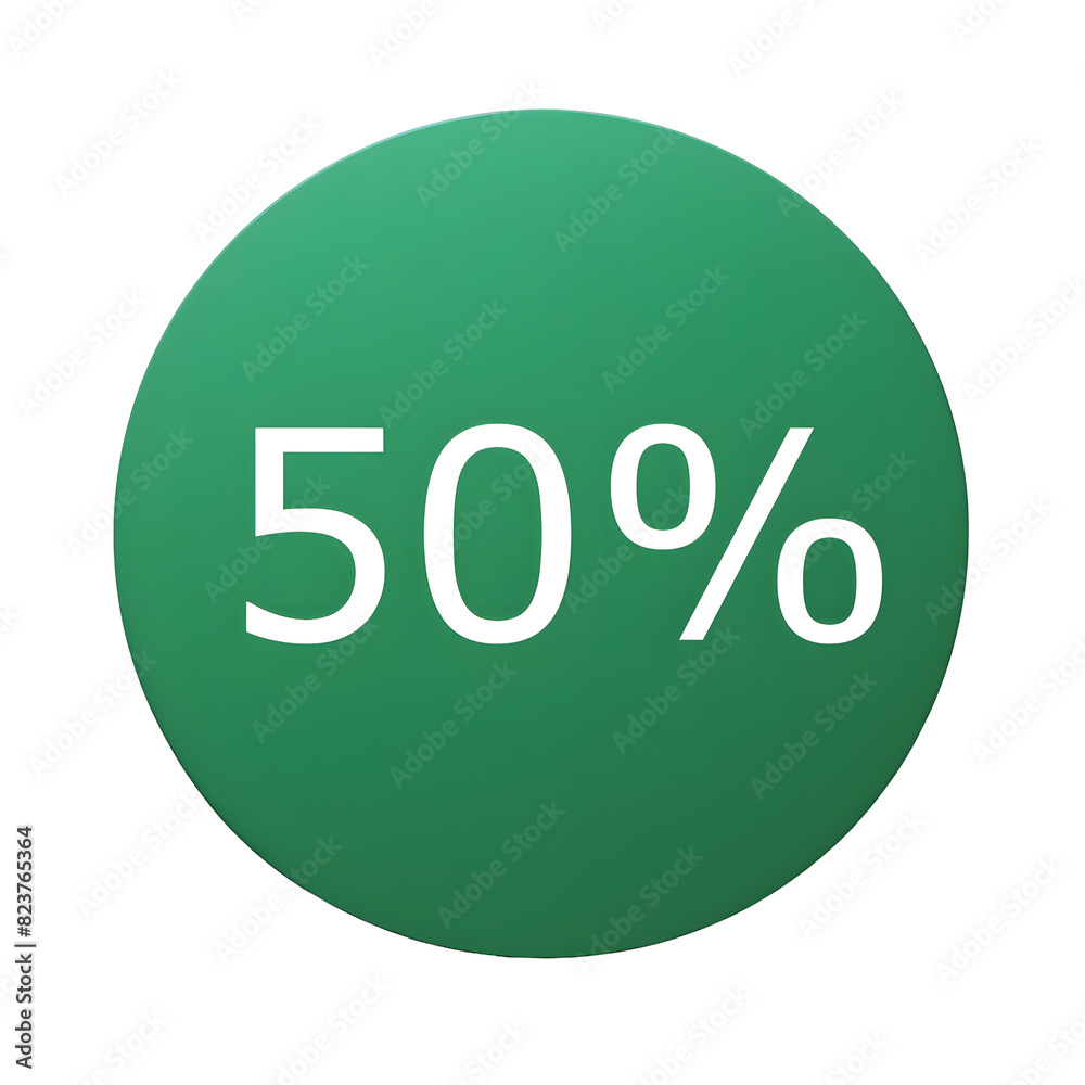 A round green sticker with white text announcing a 50% discount. Perfect for sales and promotions A round green sticker with white text announcing a 50% discount. Perfect for sales and promotions