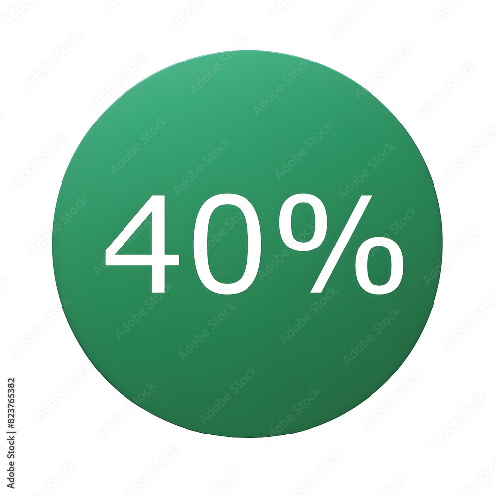 A round green sticker with white text announcing a 40% discount. Perfect for sales and promotions A round green sticker with white text announcing a 40% discount. Perfect for sales and promotions