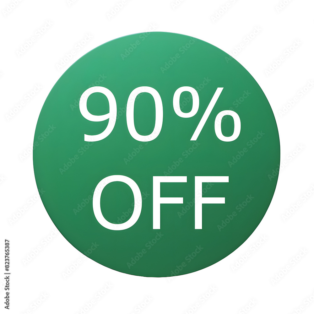 A round green sticker with white text announcing a 90% discount. Perfect for sales and promotions A round green sticker with white text announcing a 90% discount. Perfect for sales and promotions