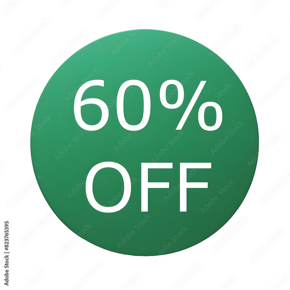 A round green sticker with white text announcing a 60% discount. Perfect for sales and promotions A round green sticker with white text announcing a 60% discount. Perfect for sales and promotions