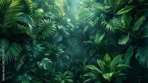Background Tropical. Amidst the dense foliage, the rainforest pulses with life, leaves dancing in the wind and creatures darting through the underbrush.