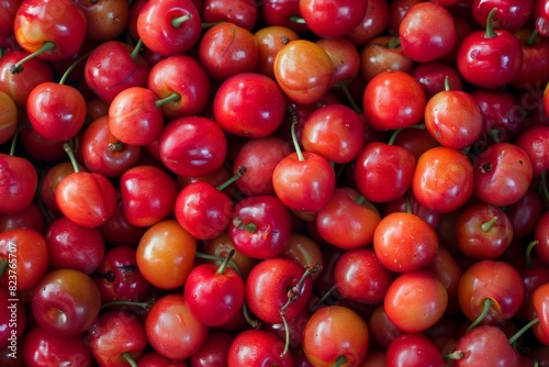 Acerola guarani cherry texture background, Malpighia emarginata pattern, barbados cherry template photo