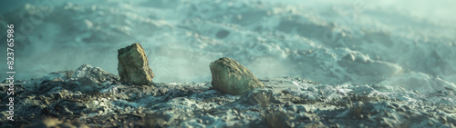 Alien Glyphs on Remote Alien Terrain, Softly Blurred Landscape