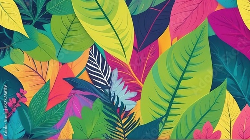 Seamless Pattern Collection of colorful leaves beautiful, Vector illustration