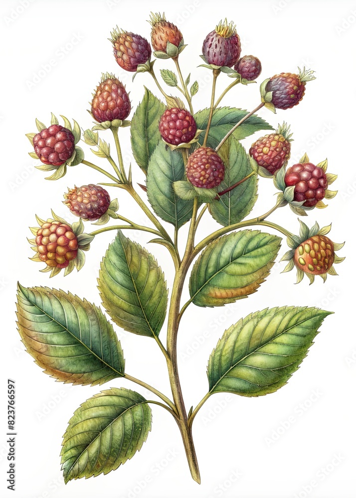Raspberries. Antique botanical illustration. Raspberries. Antique botanical illustration.