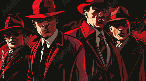 Cool looking gangster mafia group in retro comic style illustration.