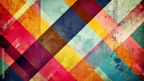 Colorful abstract vintage retro background with geometry shapes in mixed grunge colors style illustration.