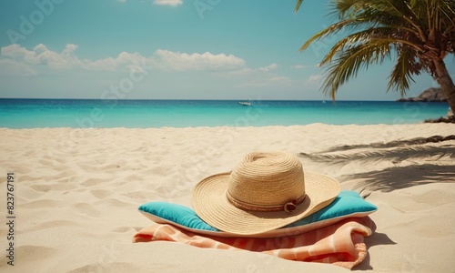 Beach. Beach accessories on the sand. The concept of summer vacation.