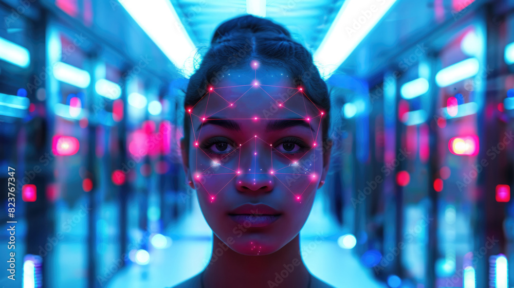 Concept of facial scanner. Modern technology background, Face ID, biometric verification Concept of facial scanner. Modern technology background, Face ID, biometric verification