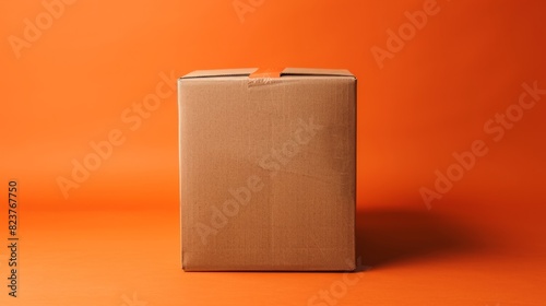 brown cardboard box on a warm orange background generative ai