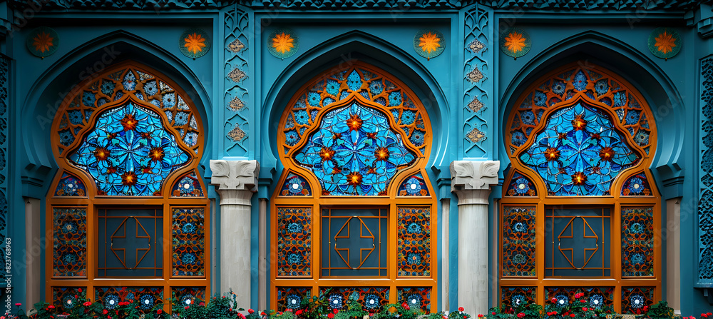A festive setting with Islamic patterns and ornaments for Eid-al-Adha A festive setting with Islamic patterns and ornaments for Eid-al-Adha