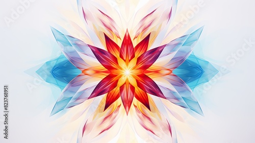 A close-up photo of a mesmerizing  kaleidoscope-like abstract pattern with vibrant colors and dynamic shapes  against a stark white background.