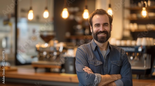 A Smiling Café Owner Standing