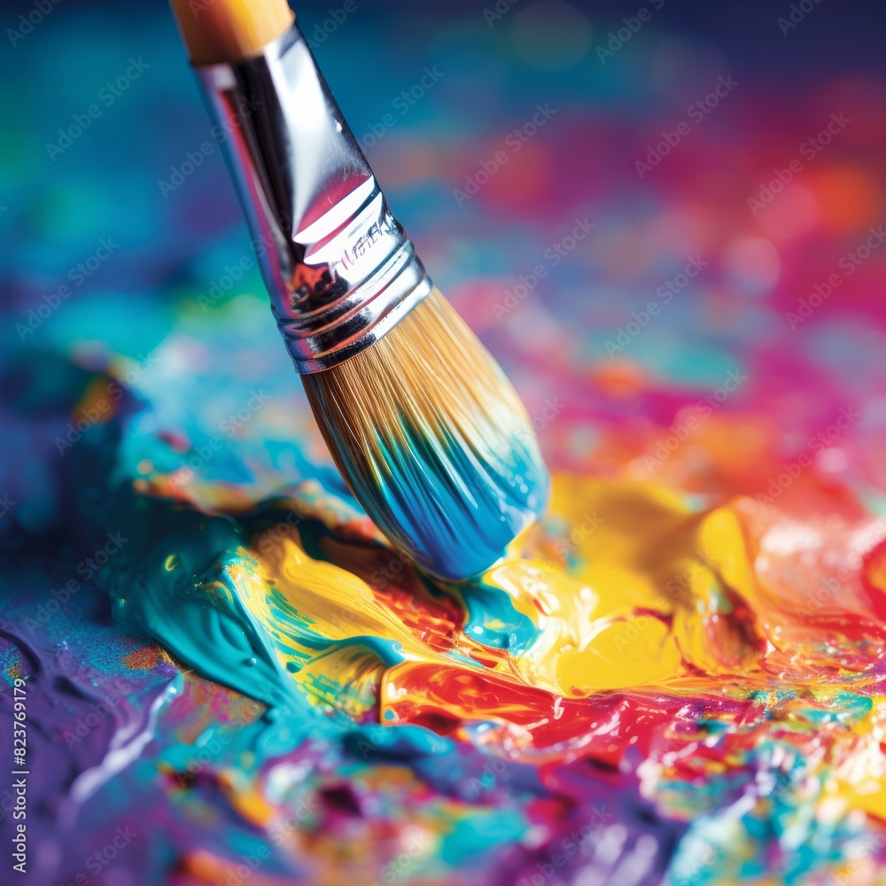 A close-up photo of a paintbrush dripping with vibrant paint, perfect for an artist or art supply store banner. A close-up photo of a paintbrush dripping with vibrant paint, perfect for an artist or art supply store banner.