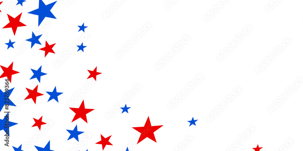 Fototapeta premium 4th of July stardust scatter. American Independence Day stars background. Red blue stars confetti in USA flag colors for Independence Day. Vector EPS10