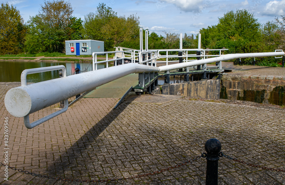 Lock gate and bridge along the canal Lock gate and bridge along the canal