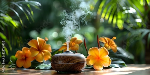 Balancing diffuser with Ylang Ylang  tropical flowers for aromatherapy in a serene setting