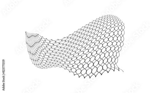 Illustration of a black fishing or football net.Checkered wavy background in doodle style.