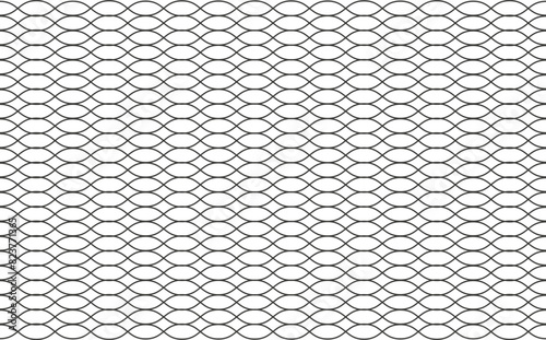 Illustration of a black fishing or football net.Checkered wavy background in doodle style.