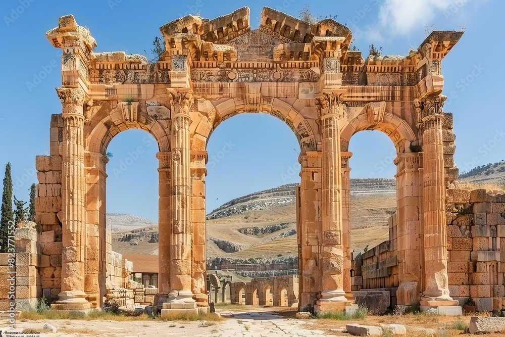 ancient roman city gate of gerasa in modern jerash jordan historical architecture photo