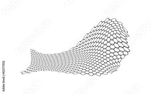 Illustration of a black fishing or football net.Checkered wavy background in doodle style.