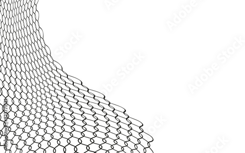 Illustration of a black fishing or football net.Checkered wavy background in doodle style.