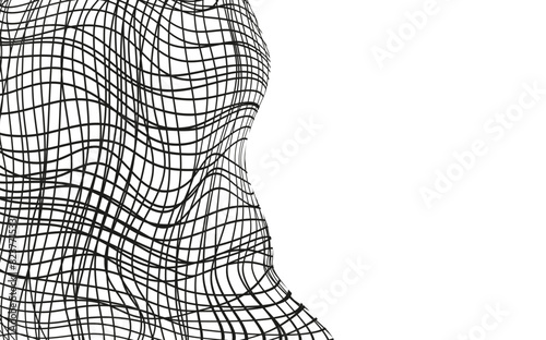 Illustration of a black fishing or football net.Checkered wavy background in doodle style. photo