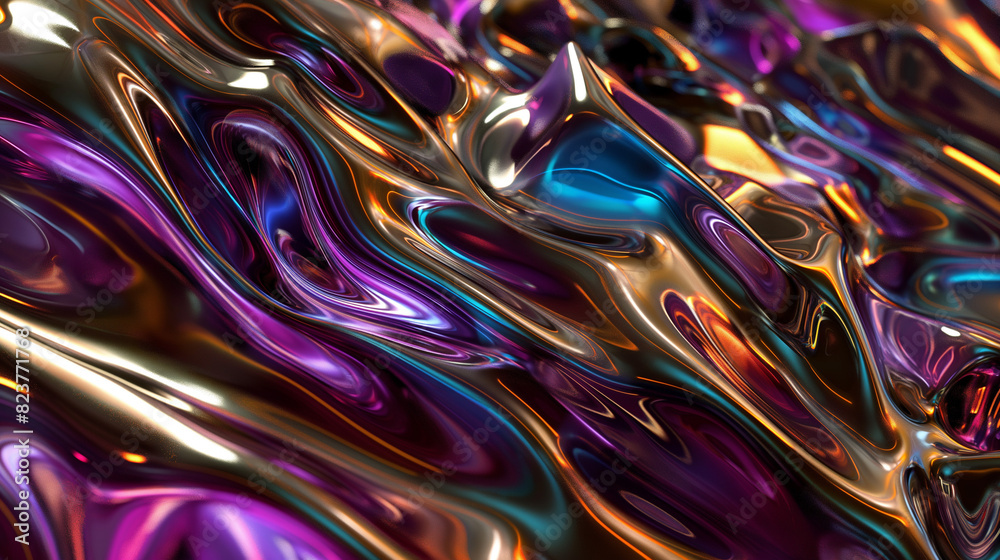 A sleek and futuristic abstract background featuring flowing liquid metal textures in rich hues of purple, blue, and gold. Ideal for modern, digital, and sci-fi projects seeking metallic, glossy look A sleek and futuristic abstract background featuring flowing liquid metal textures in rich hues of purple, blue, and gold. Ideal for modern, digital, and sci-fi projects seeking metallic, glossy look