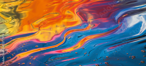Rainbow oil spill, reflective surface, dynamic flow, Abstract background gasoline art colored, texture oil multicolored rainbow abstract gasoline spill