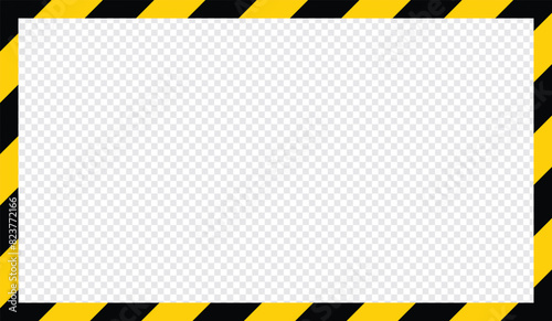 Yellow and black caution tape square frame, warning sign border template.Blank vector illustration warning background. Hazard caution sign tape. Space for text