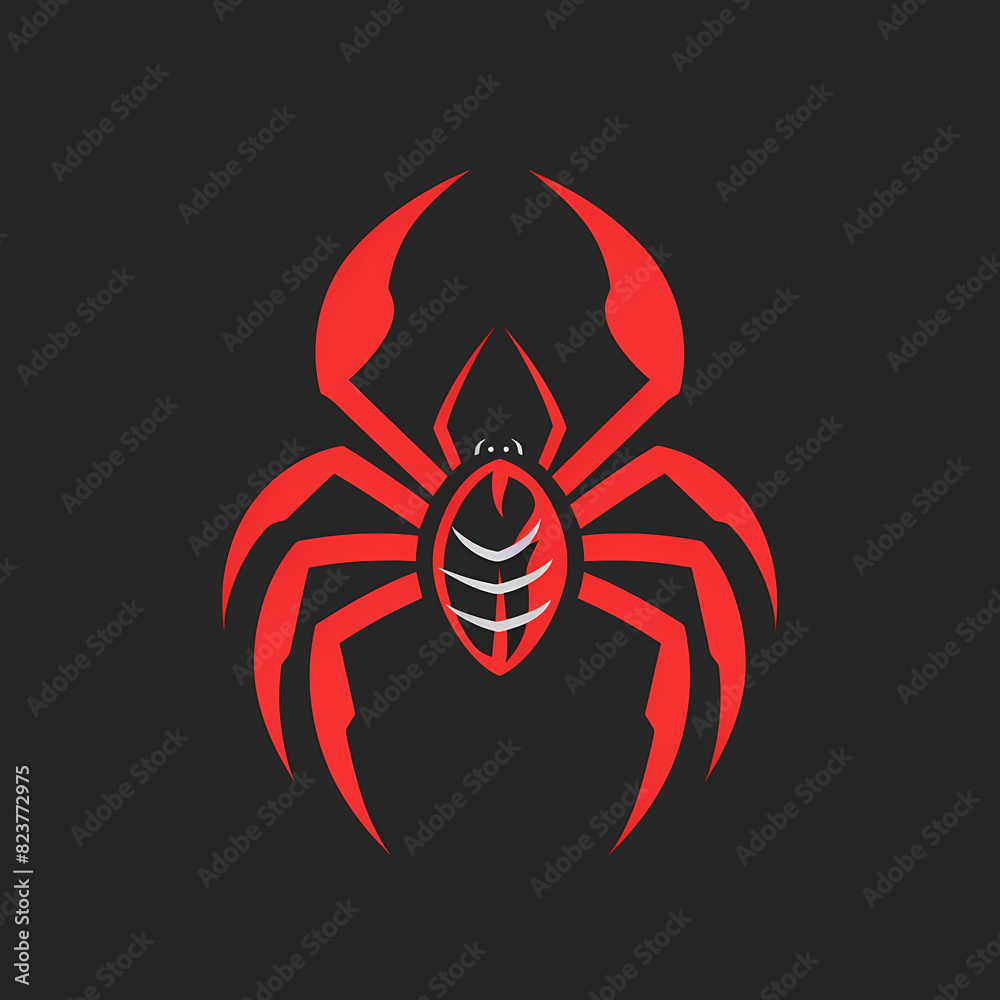 Abstract Spider-Scorpion Hybrid Logo with Sharp Edges and Red, White, Black Color Scheme Featuring Glowing Eyes on Dark Background for Bold Graphic Design Abstract Spider-Scorpion Hybrid Logo with Sharp Edges and Red, White, Black Color Scheme Featuring Glowing Eyes on Dark Background for Bold Graphic Design