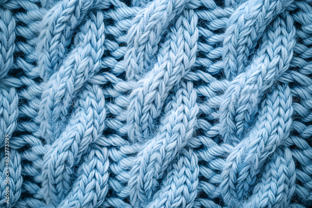 Light blue knitted background. Knitting pattern Light blue knitted background. Knitting pattern