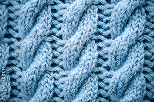 Light blue knitted background. Knitting pattern