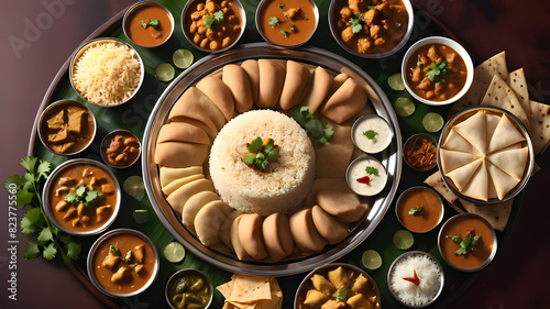 Desi, Indian traditional food set, top view, Generative AI