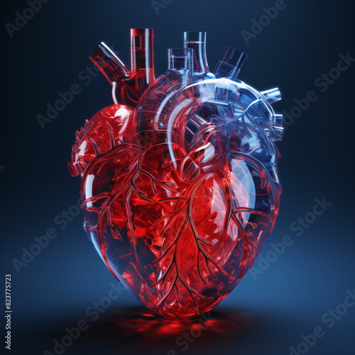 3d rendered transparent human heart in dark background