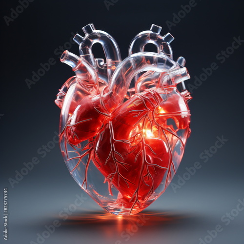 3d rendered transparent human heart in dark background