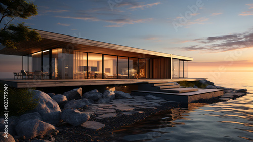 3d rendered illustration of a house on river side