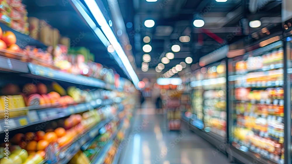 Blurred  background image of a supermarket and retail store in shopping mall. Modern super market