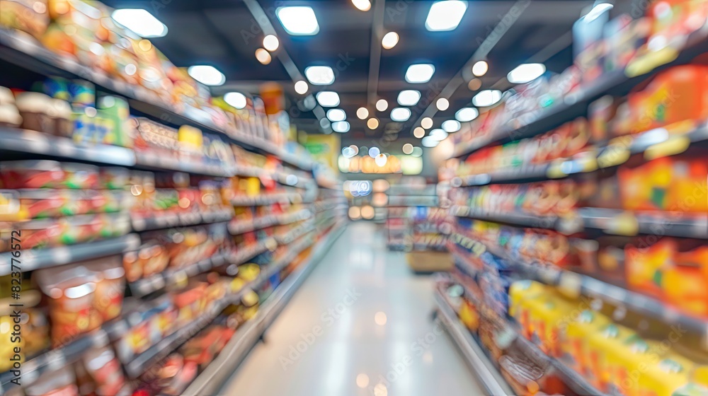 Blurred  background image of a supermarket and retail store in shopping mall. Modern super market