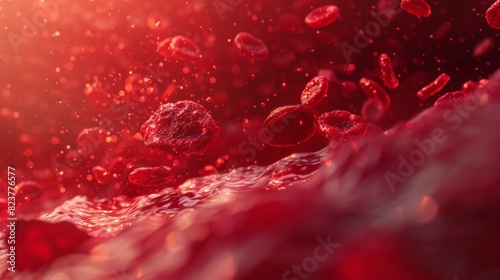 Erythrocytes on the background of venous blood flow  a wave of platelets 