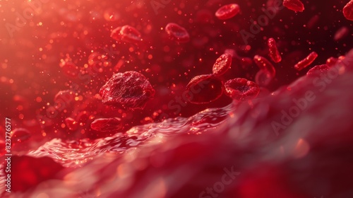 Erythrocytes on the background of venous blood flow, a wave of platelets
