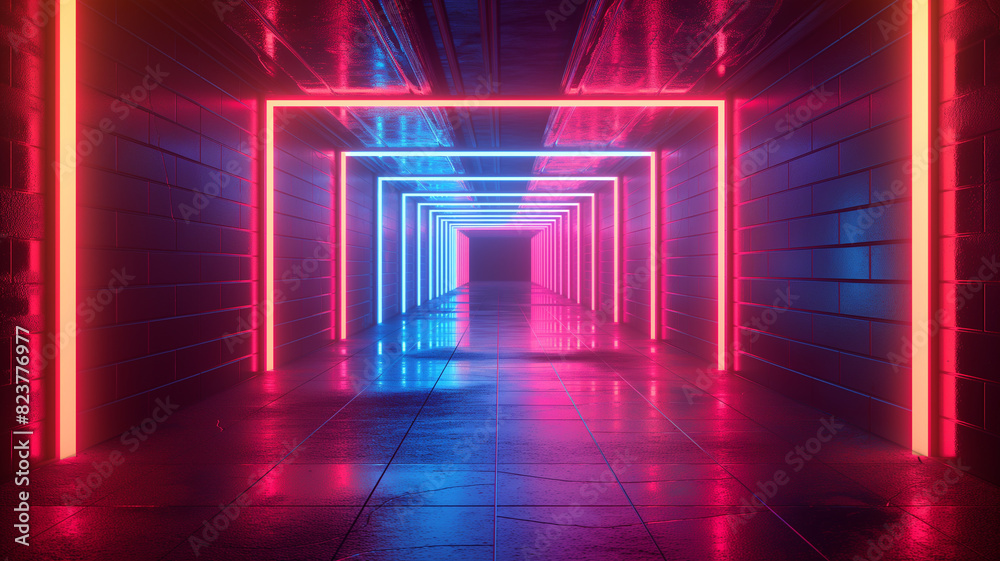 Fototapeta premium Neon corridor stretching to the horizon,