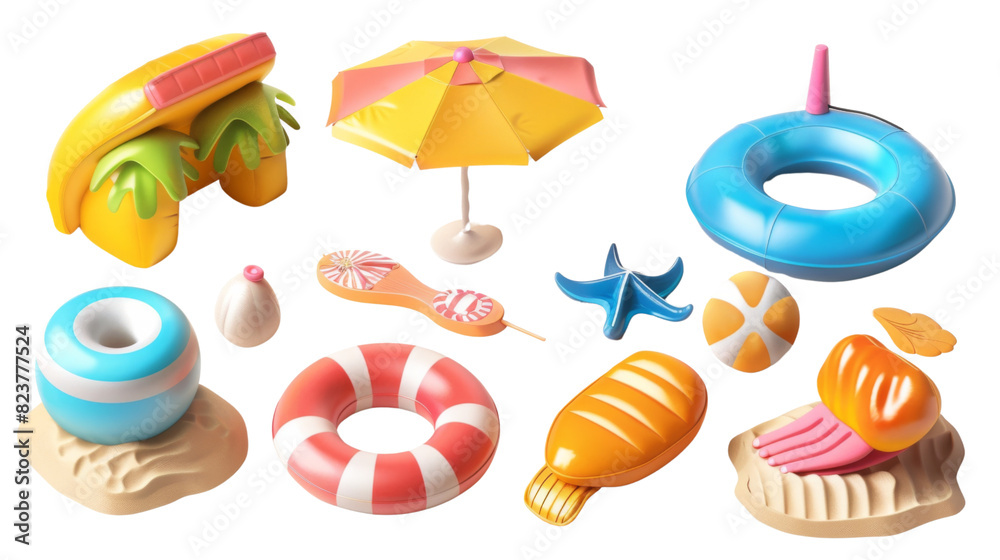 Summer beach set on white background Summer beach set on white background