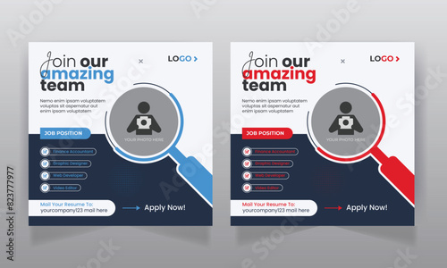 We are hiring job vacancy social media post or square web banner template