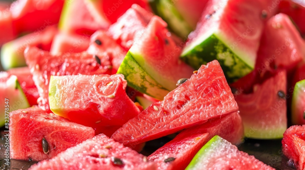 A close up of a pile of watermelon slices A close up of a pile of watermelon slices